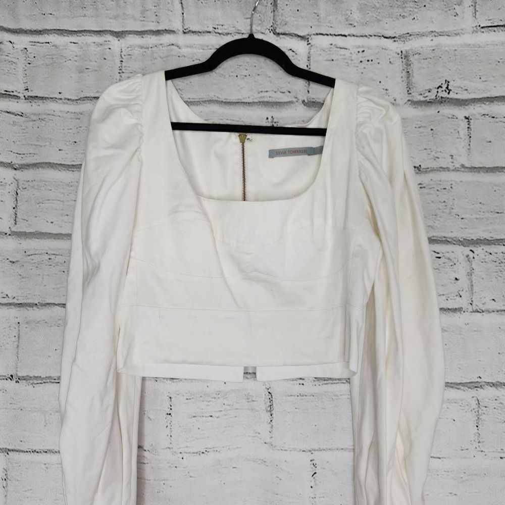 Silvia Tcherassi Cotton Blend Cropped Puff Sleeve Victoria Top White Size Large